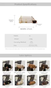 Detailed size specifications and color options for the stylish PU crossbody bag