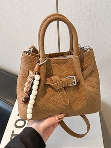 Borsa a Tracolla Retro Donna Secchiello Trapuntato a V Scamosciato Sintetico Pelle PU Borsa a Mano Con Pendaglio Perle Moda