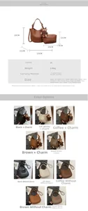 Size specifications and multi-color options for the PU leather bucket bag set with bear charm