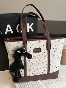 Γυναικεία Τσάντα Tote Μεγάλης Χωρητικότητας Από Δέρμα PU Εκτύπωση Καρδιά Φιόγκος Retro Casual Τσάντα Ώμου Με Λούτρινο Πόνυ