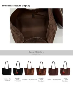 Detail of vintage tote bag interior structure with magnetic clasp and color swatches