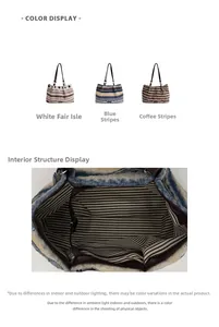 Detail view of plush striped tote bag featuring interior zipper pocket and lining texture