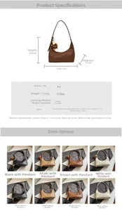 Detailed size chart and color options for large woven PU leather tote shoulder bag