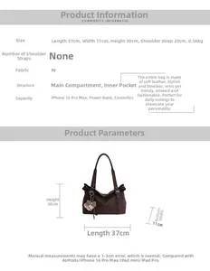 Spécifications de taille détaillées pour le sac fourre-tout vintage en similicuir marron