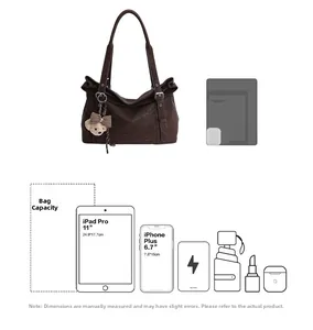 Sac cabas en cuir marron avec capacité pour iPad Pro 11 pouces et objets quotidiens