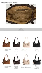 Détail intérieur du sac cabas rétro avec poche zippée et variantes de couleurs
