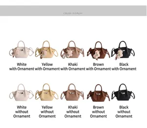 Farbübersicht der plissierten Leder-Beuteltaschen in Weiß, Gelb, Khaki und Schwarz