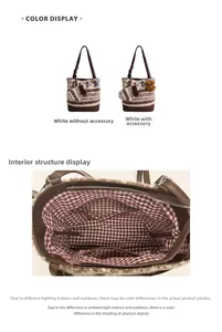 Detail view of plush tote bag interior with red gingham lining and zipper pocket