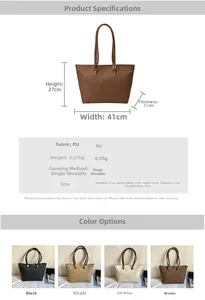 Detailed size specifications for large PU leather tote bag with shoulder strap dimensions