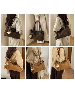 Détails des sacs fourre-tout rétro marron et kaki avec charms ours sur modèles
