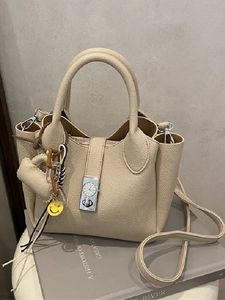 Bolso Bombonera de Cuero PU de Grano de Litchi Vintage para Mujer Con Cierre de Esfera Único Bolso de Hombro Cruzado de Gran Capacidad