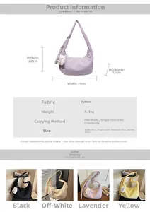 Detailed size specifications of minimalist nylon dumpling bag with dimensions and 4 colors