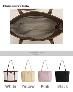 Détails de la structure interne et quatre options de couleur du grand sac cabas en cuir