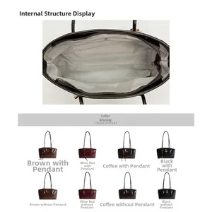 Vista interior detallada y opciones de colores del bolso tote grande de cuero sintético