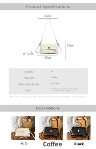 Detailed size chart for retro PU crossbody bag showing 28cm width and 17cm height dimensions
