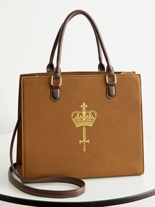 Women Large Capacity PU Tote Bag Vintage British Style Crown Sword Pattern Shoulder Crossbody Handbag For Daily Commute