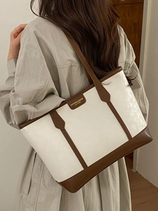 Grand sac cabas minimaliste blanc crème avec anses marron pour la mode féminine