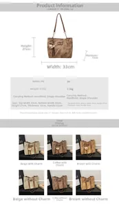 Detailed size chart and dimensions of the retro PU leather tote bag with 33x27x13cm spec