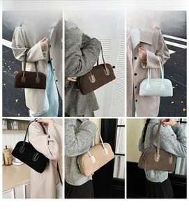 Collage de sacs bowling en polaire de six couleurs avec bandoulières de style cuir