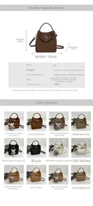 Detailed chart of large and small PU leather bucket bags in various pebble grain colors