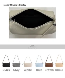 Detail view of the interior zip compartment and 6 available colors of the baguette bag