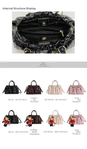 Internal structure of pleated handbag with zippered compartments and color options