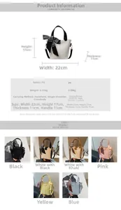 Detailed size guide and material specs for a luxury PU leather bucket bag with dimensions