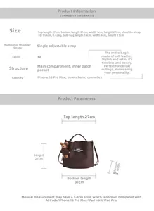 Detailed size chart for the minimalist bucket bag with fabric and capacity information