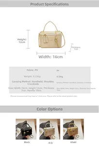 Detailed size guide and color options for the stylish woven PU leather crossbody bag