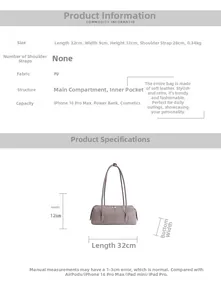 Size chart showing large capacity PU leather handbag dimensions and storage details