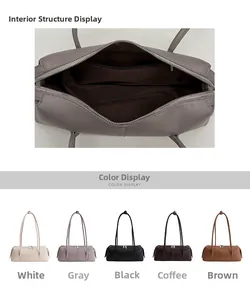 Detailed interior view and color options of the minimalist rectangular underarm handbag