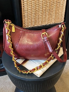 Vintage Damen PU Leder Hobo Tasche Goldkette Halbmond Umhängetasche Elegante Französische Stil Crossbody Tasche Achseltasche