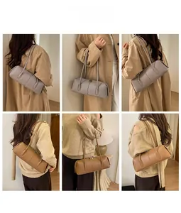 Styling showcase of large capacity vintage shoulder bag in grey and brown leather