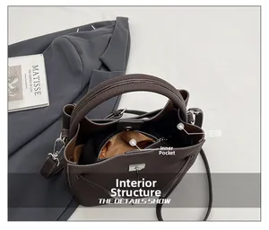 Top view of bucket bag showing internal structure with main compartment and inner pocket