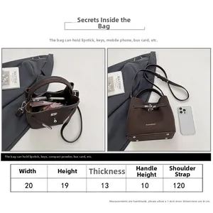 Detailed size chart for the retro bucket bag with precise dimensions in centimeters