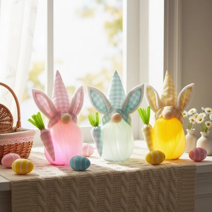 Gnome de Pâques Lumineux Poupée Sans Visage Décoration Avec Oreilles de Lapin et Carotte Chapeau à Carreaux LED Ornements Maison
