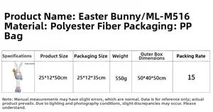 Easter rabbit doll with telescopic legs and blue-pink clothes in detailed size chart