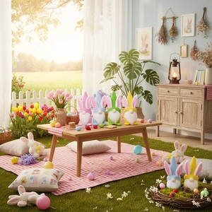 Gnomes de Pâques avec oreilles de lapin, barbes en peluche et bonnets en tricot