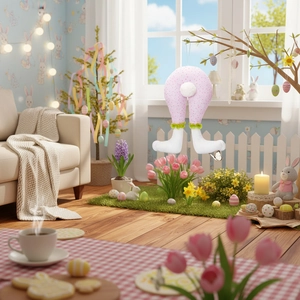 Easter rabbit legs decoration with pink polka dots and white boots for festive tree ornaments