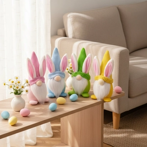Lot de nains de Pâques en peluche avec oreilles de lapin aux couleurs pastel pour déco