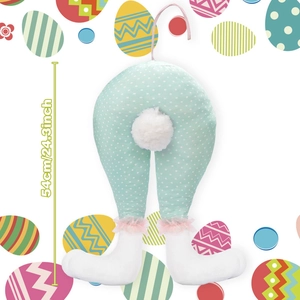 Plush Easter bunny legs in mint green polka dots with a size marker of 54cm height