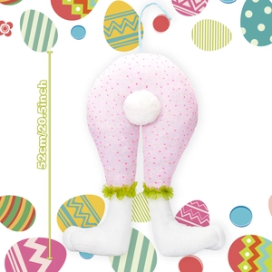Close-up of a 52cm pink polka dot plush bunny legs ornament for Easter tree decoration