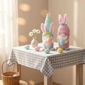 Easter gnome plush set with glowing bunny ears and hand-painted eggs for home decor