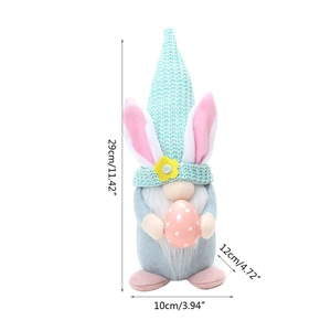 Easter gnome plush doll with light up bunny ears holding pink egg in size 29x12x10cm