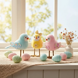 Easter Bird Figurine Plush Fabric Chick Ornament Floral Patchwork Tabletop Decoration For Home Party Holiday Atmosphere