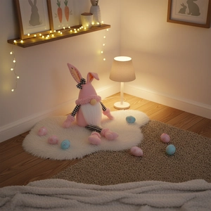 Gnomo pasquale rosa di peluche con gambe lunghe e orecchie di coniglio decorativo