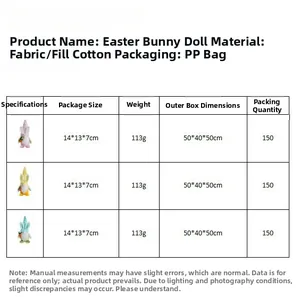 Specifiche dettagliate su dimensioni e materiali per gli gnomi pasquali in vari colori