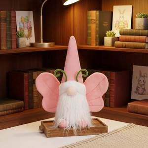 Gnome de Pâques Décoration en Peluche Rose Ailes de Papillon Gnome Poupée Avec Lumière LED Printemps Décoration Maison Poupée Sans Visage Rudolph