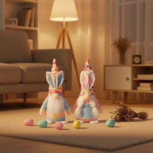Easter gnome plush set with rabbit ears and floral hats for festive home decoration
