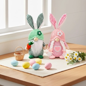 Easter faceless gnome plush set with rabbit ears and plaid hats for spring home decor